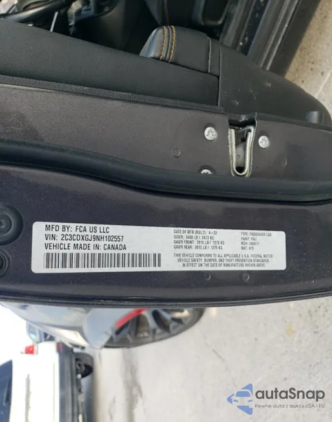 2022 Dodge Charger Scat Pack z USA, uszkodzony, nr VIN 2C3CDXGJ9NH102557